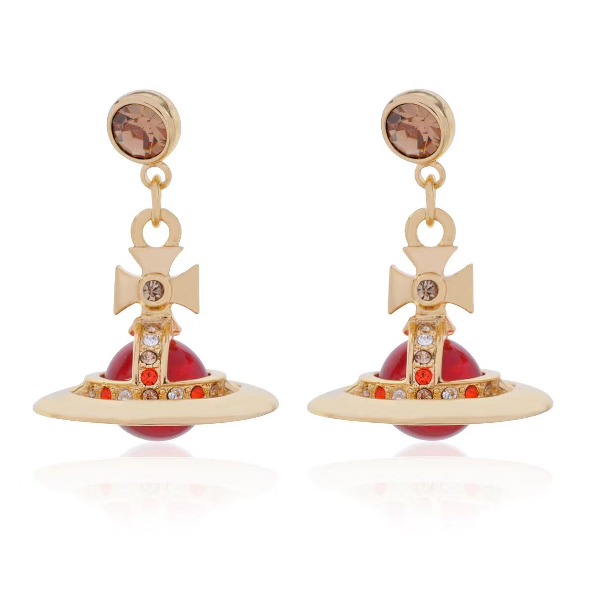 thumbnail for NANA SPACE - Mrs. West Diamond Medium Pair Pair Earbuds Alloy Saturn UFO Clear Bead Earrings Stud Earrings