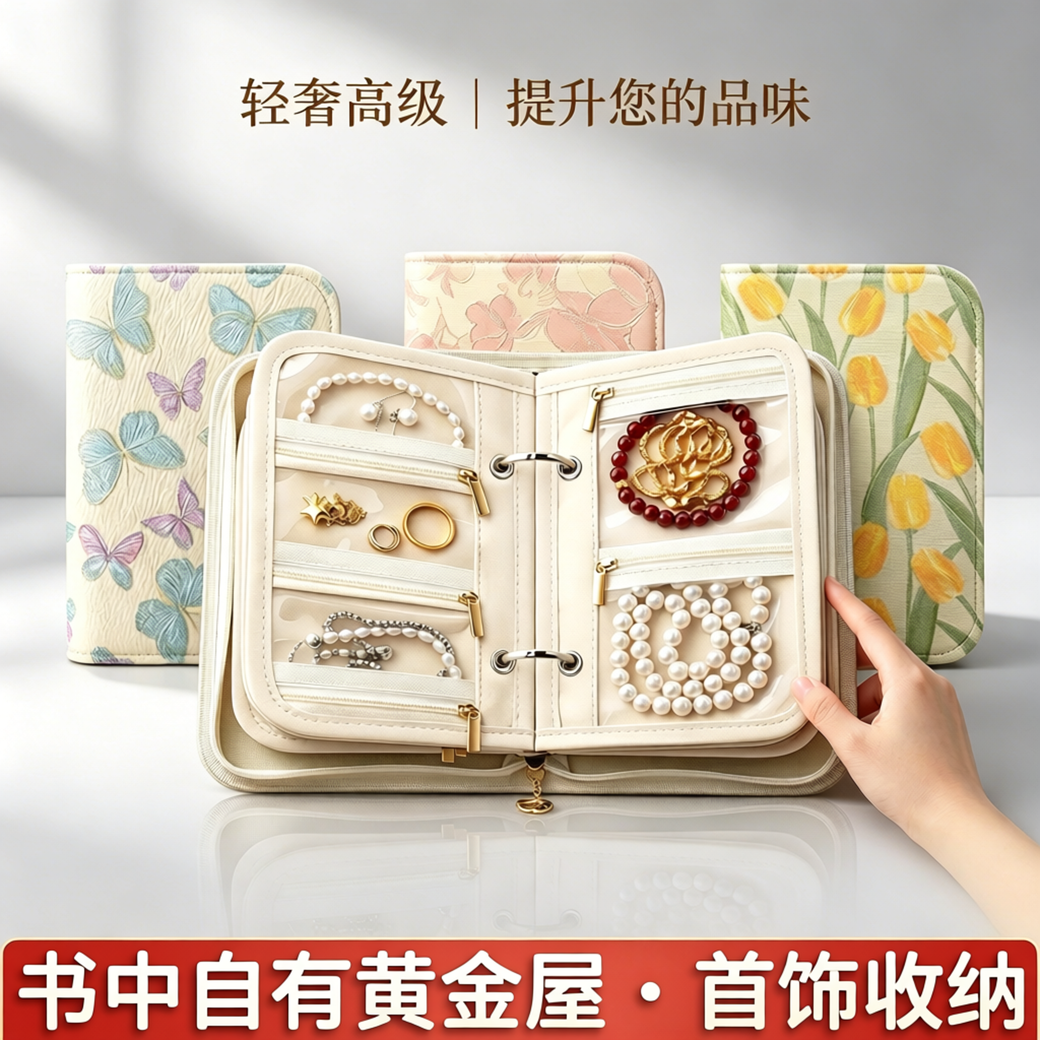 首饰收纳册黄金收纳包防氧化高档饰品珠宝便携旅行绒布戒指项链耳环手