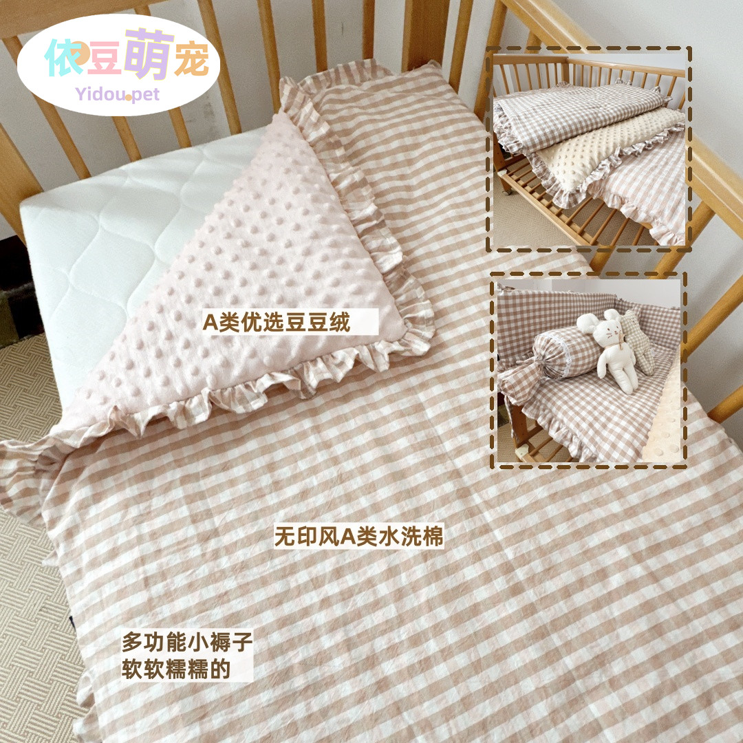 无印风纯棉花边新款狗毯子狗窝被子睡觉用宠物毛毯猫咪垫子被子