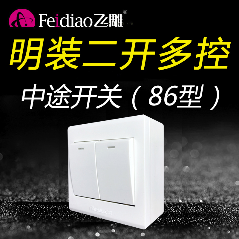 飞雕86型明装二开多控中途开关2位两开多控三控双开2开面板双联_虎窝淘