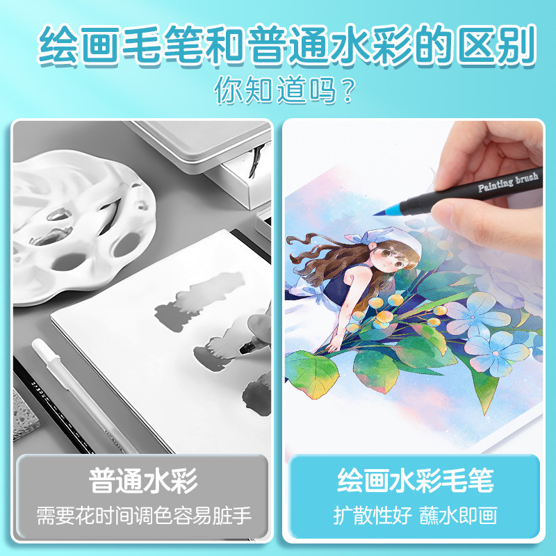 爱好软头水彩笔24色插画笔套装水溶性12色专业彩笔可水洗brush书