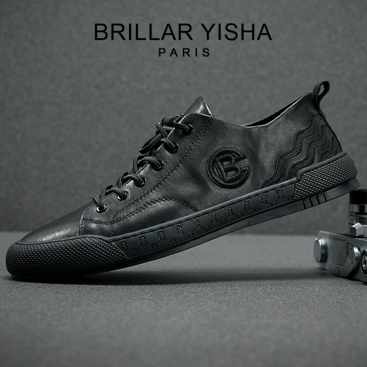 BRILLAR YISHA欧洲站男鞋夏季新款低帮软底头层牛皮透气休闲板鞋