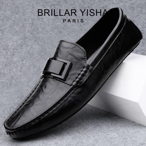 BRILLAR YISHA一脚蹬豆豆鞋男士夏季真皮套脚透气休闲软底乐福鞋