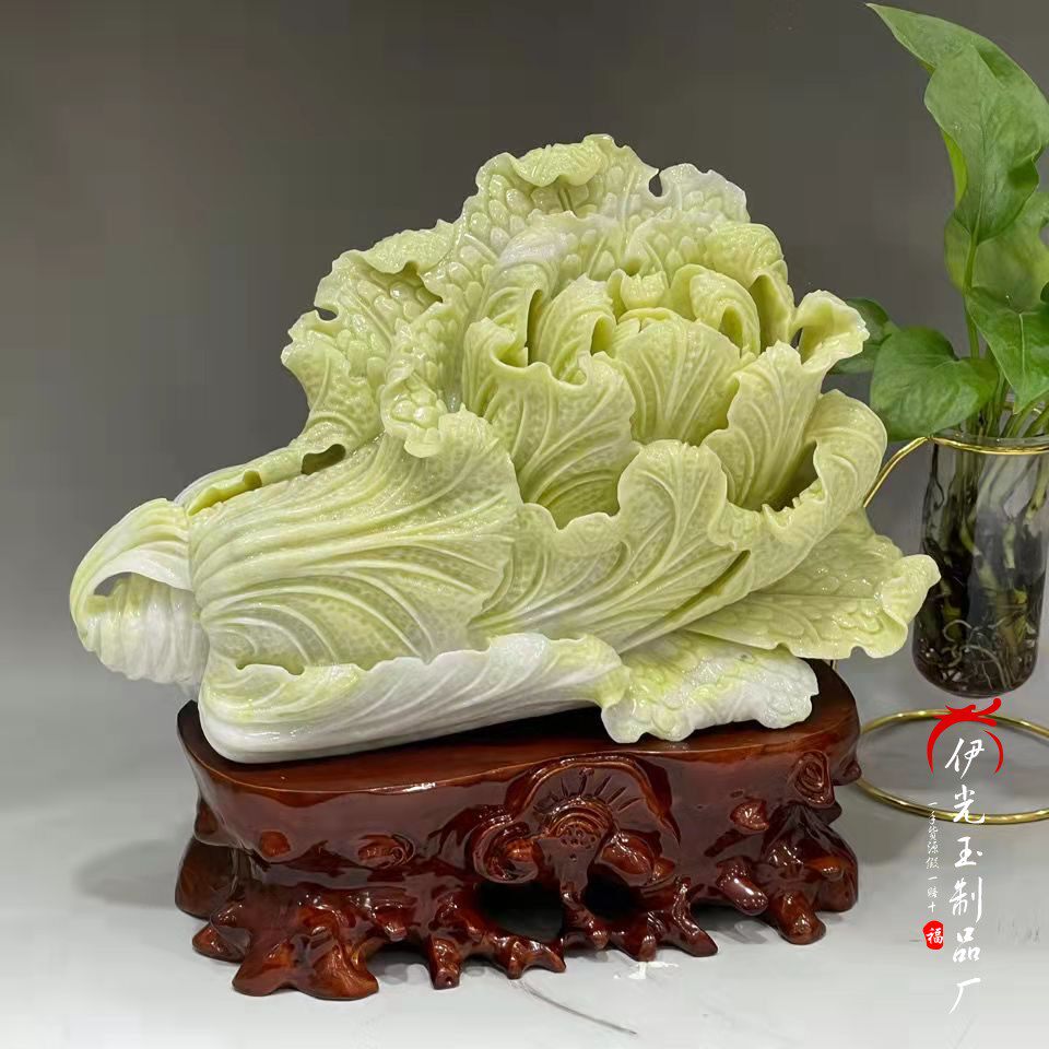 天然蓝田玉石岫玉玉白菜招财玉百财摆件工艺开业礼品家居摆设包邮