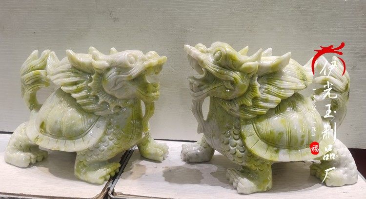 蓝田玉龙龟摆件客厅家装玄关岫岩玉龙龟摆设居家装饰玉石龙龟摆饰