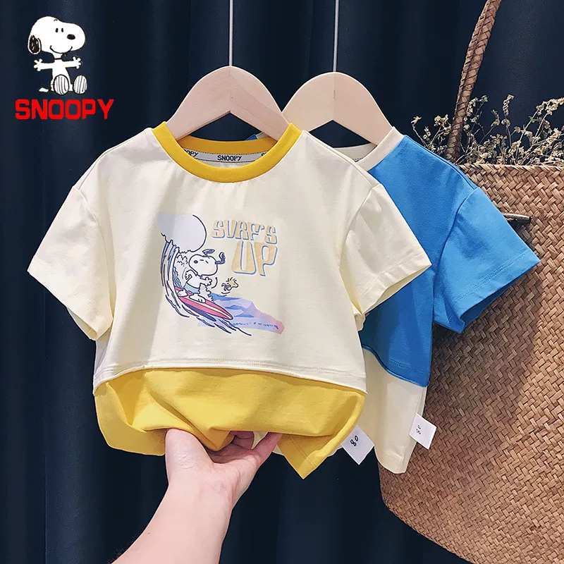 Nuby, snoopy, летняя детская футболка для мужчин и женщин, корейский стиль, с коротким рукавом, западный стиль