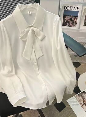 灯笼蝴蝶结气质新款衬衫衬衣白色女正装雪纺系带设计职业上衣长袖