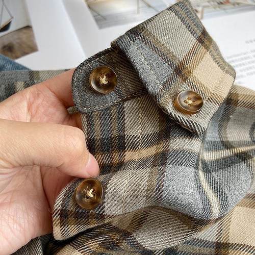 磨毛格子衬衫女设计感小众秋冬宽松复古港味内搭上衣长袖大码衬衣