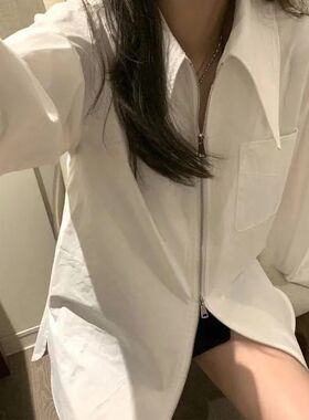 白色衬衫外套女学生韩版设计感小众高级感长袖上衣衬衣内搭外穿秋