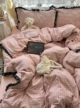 少女心花边纯棉四件套床上用品碎花小清新水洗棉单创人床三件套