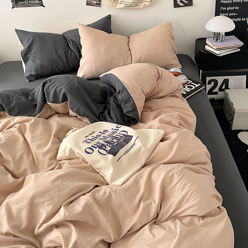 ins四件套床上用品纯棉全棉被套床单被罩被单床笠纯色宿舍三件套