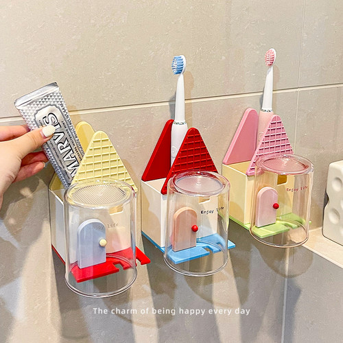 电动牙刷漱口杯置物架免打孔壁挂式卫生间浴室牙膏刷牙杯收纳架子
