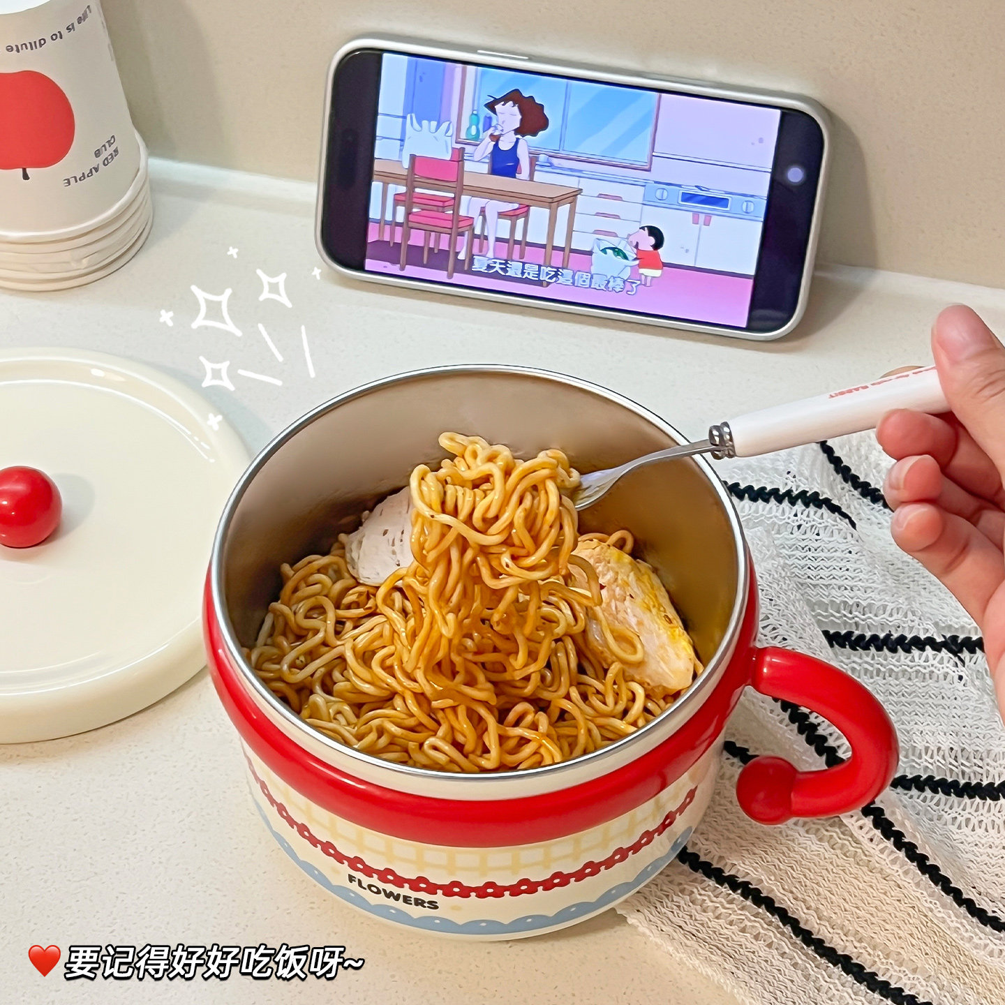 可爱不锈钢泡面碗带盖学生宿舍水果碗饭碗大容量食堂打饭饭盒保温