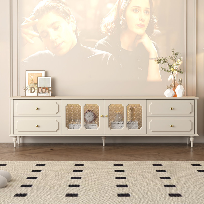 法式实木电视柜茶几组合白色美式中古风小户型轻奢客厅收纳柜地柜