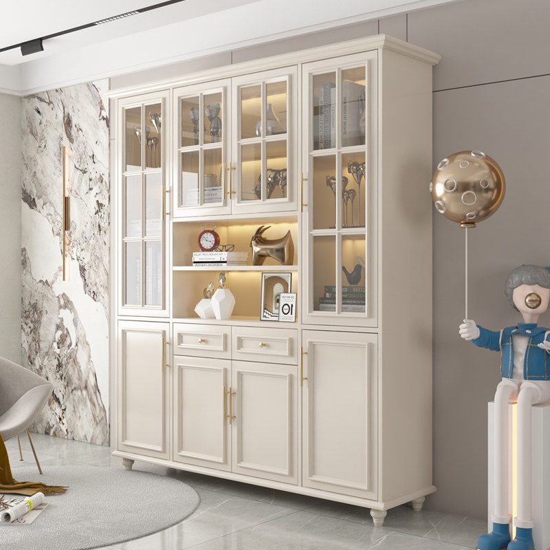 美式轻奢书柜实木落地书架组合书房整体书橱一体靠墙展示酒柜定制