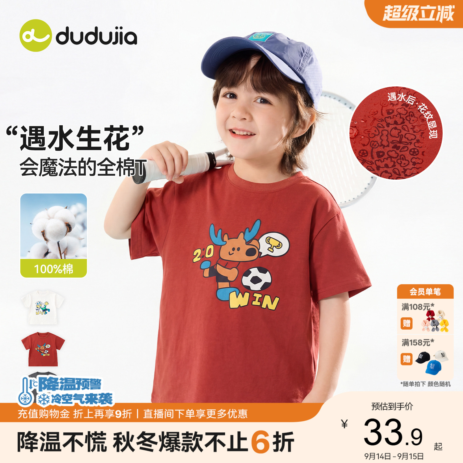 [100%棉]嘟嘟家儿童T恤纯棉夏季男童短袖足球服薄款宝宝上衣女童图片