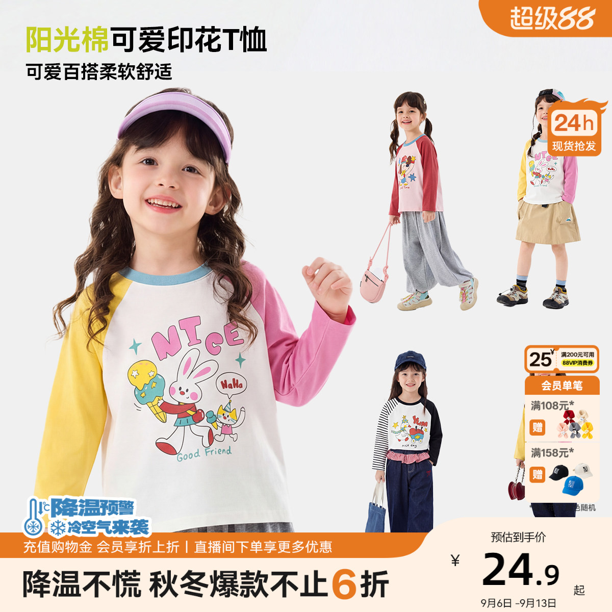 嘟嘟家女童秋款长袖T恤纯棉打底图片