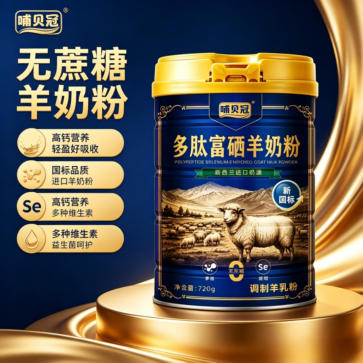 多肽富硒羊奶粉新西兰进口奶源高钙免疫力无蔗糖学生中老年羊奶粉