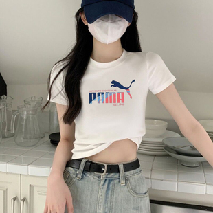 纯棉白色短款上衣女夏季新款时尚流行高腰显瘦ins美式学生短袖t恤