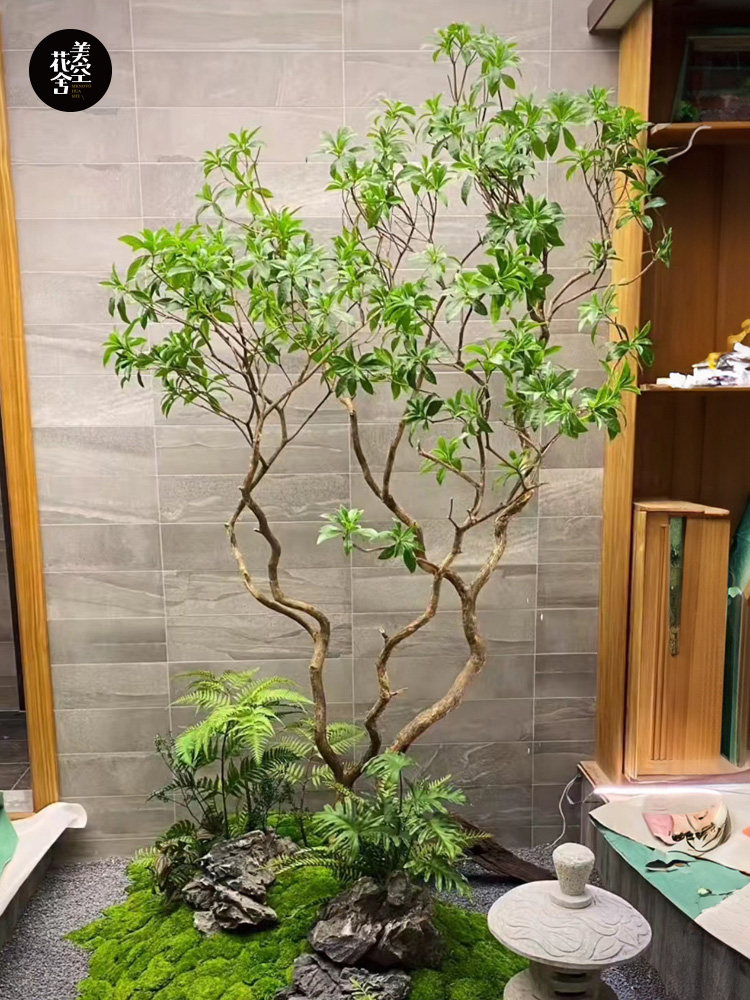 Mazuimu新型模拟绿色植物盆栽窗景挂钟树室内装饰假树景观/美国天