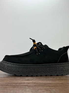 SIFU鞋匠 男厚底休闲工装大头鞋春秋低帮系带皮鞋驼色户外百搭