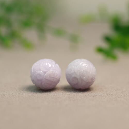 紫罗兰缅甸天然A货翡翠雕花珠子