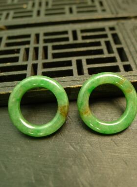 #F513一对黄加绿天然A货翡翠小环小圈