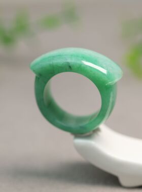#I337糯种满绿天然A货翡翠马鞍戒指 23号圈口男戒