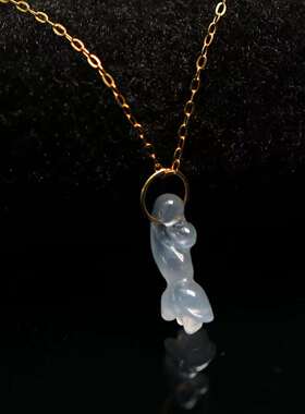 #4459 18K金圈镶嵌老坑白色冰种天然A货翡翠玉兰花小坠角