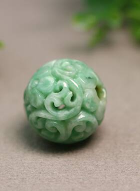 老翡翠镂空雕花大圆珠子佛珠