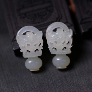 镶嵌耳坠漂亮 H888和田白玉花篮吊坠