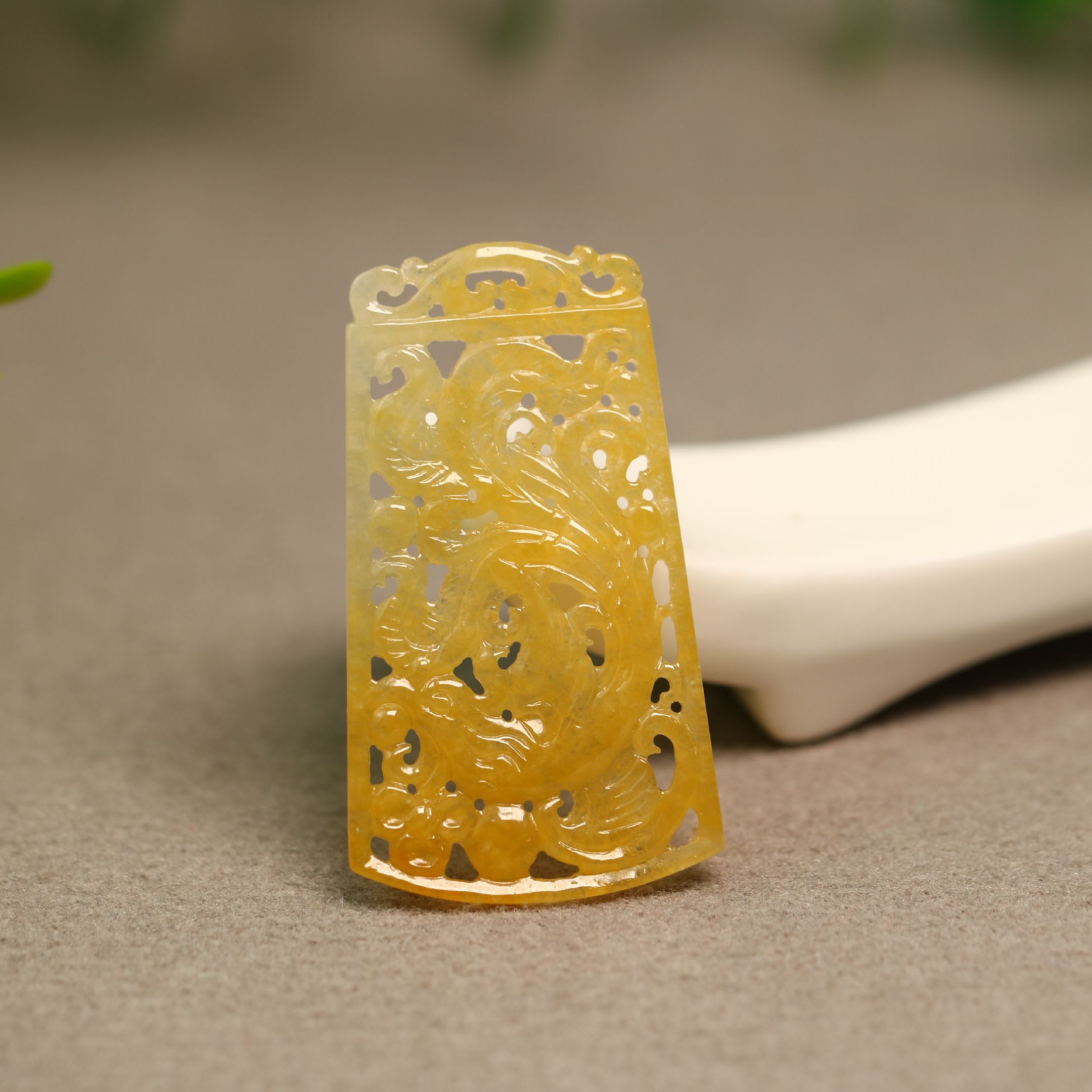 黄翡复古镂空雕花凤鸟吊坠花片