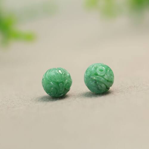 糯底天然A货翡翠雕花珠子
