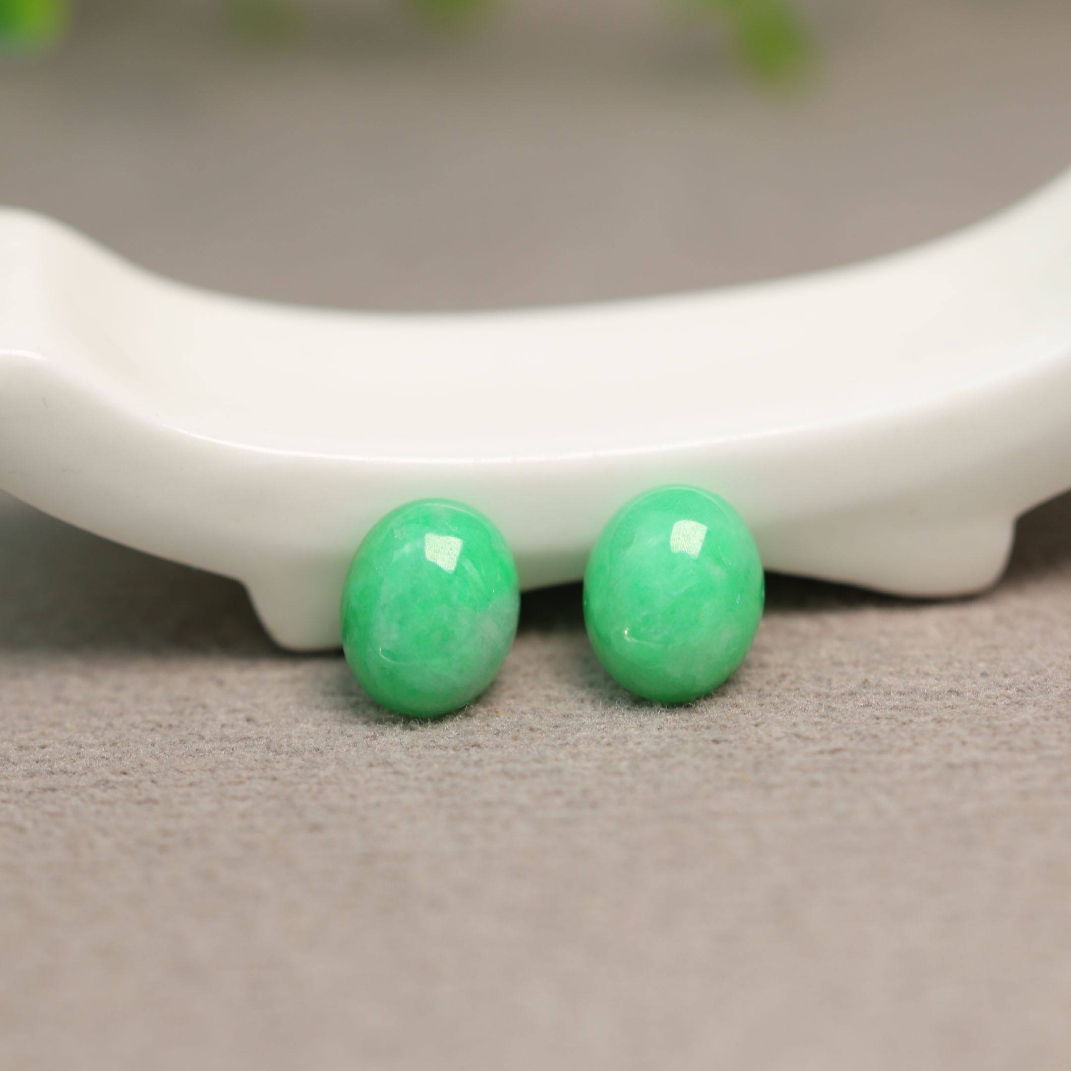 #K721一对糯种满色阳绿缅甸天然A货翡翠椭圆形蛋面戒面裸石,珠宝/钻石/翡翠,翡翠裸石/蛋面,淘宝优惠券,粉丝福利购,淘宝优惠卷