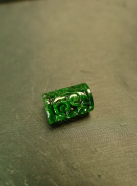 #J916满绿缅甸天然A货翡翠圆柱形路路通雕花桶珠管珠 DIY珠串配件