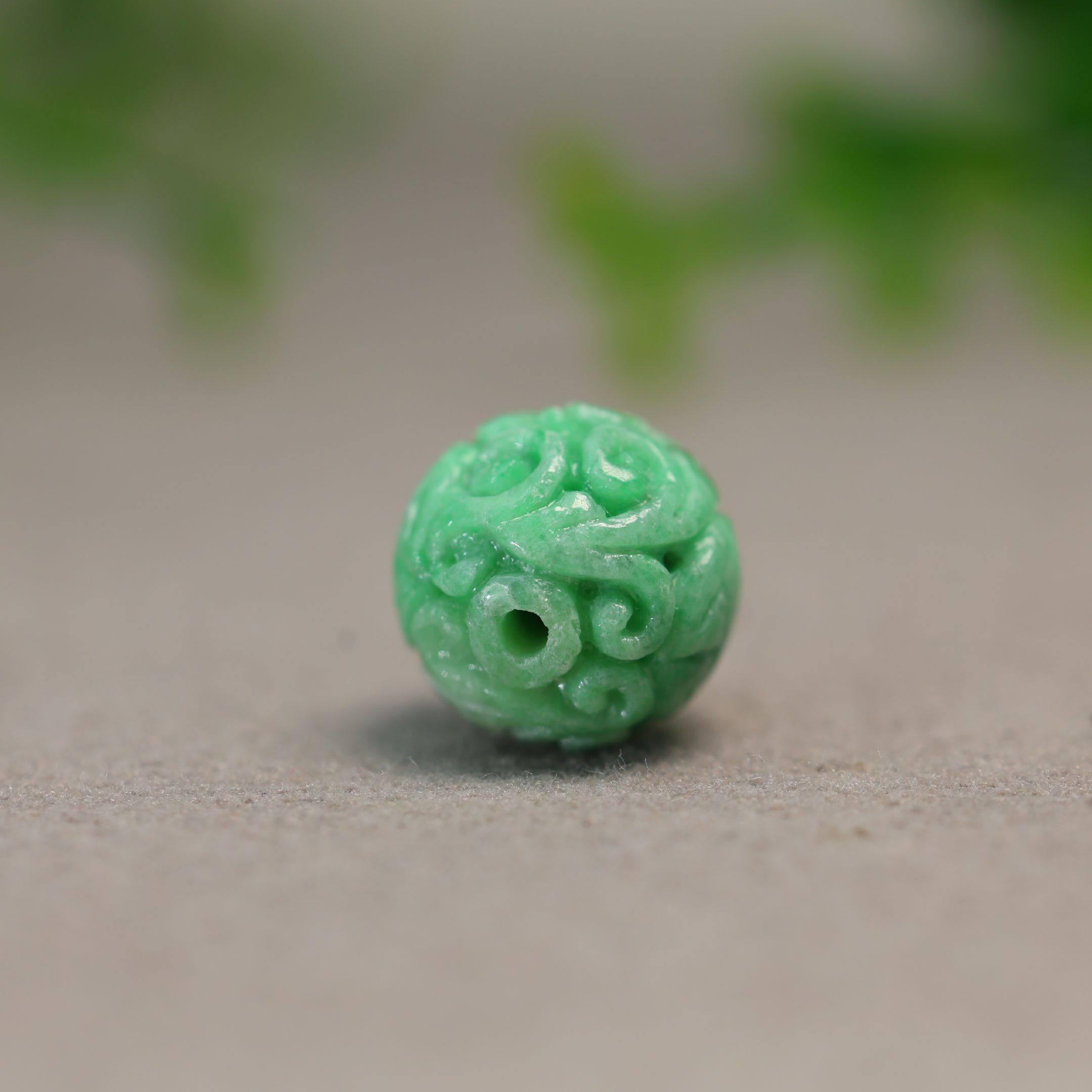 #J221 阳绿缅甸天然A货翡翠雕花珠子 14.5MM圆珠顶珠佛珠,珠宝/钻石/翡翠,翡翠裸石/蛋面,淘宝优惠券,粉丝福利购,淘宝优惠卷