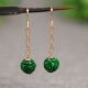 1912一对14K包金镶嵌满色辣绿天然A货翡翠雕花珠子耳坠