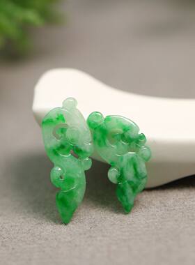 冰种天然A货翡翠龙纹耳坠花片