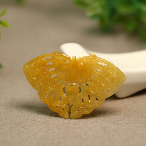 天然A货黄翡蝴蝶吊坠胸针花片