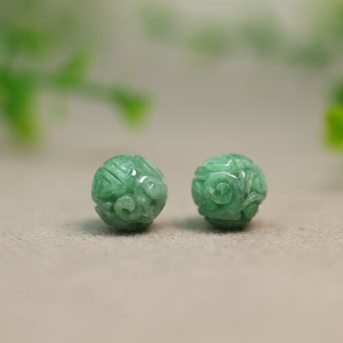 天然A货翡翠团寿龙纹雕花珠子