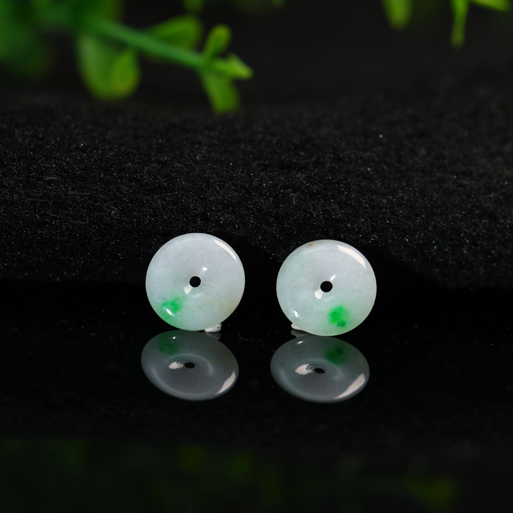 #K609一对白底青飘阳绿缅甸天然A货翡翠平安扣 镶嵌耳钉裸石,珠宝/钻石/翡翠,翡翠裸石/蛋面,淘宝优惠券,粉丝福利购,淘宝优惠卷