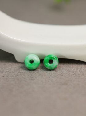 #L337一对飘阳绿天然A货翡翠算盘珠子