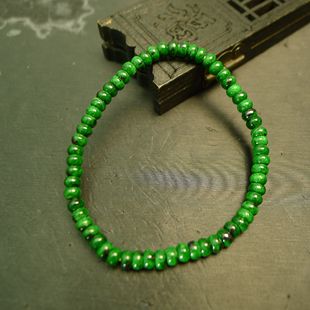 J783满色辣绿缅甸天然A货翡翠算盘珠子隔珠手串手链