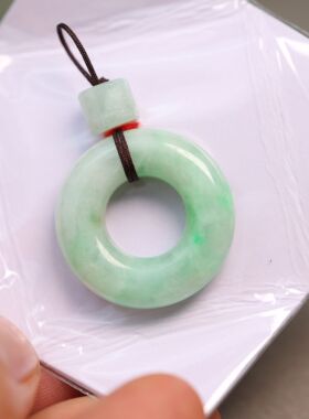 #H889冰糯种阳绿缅甸天然A货翡翠圆圈小环吊坠挂坠