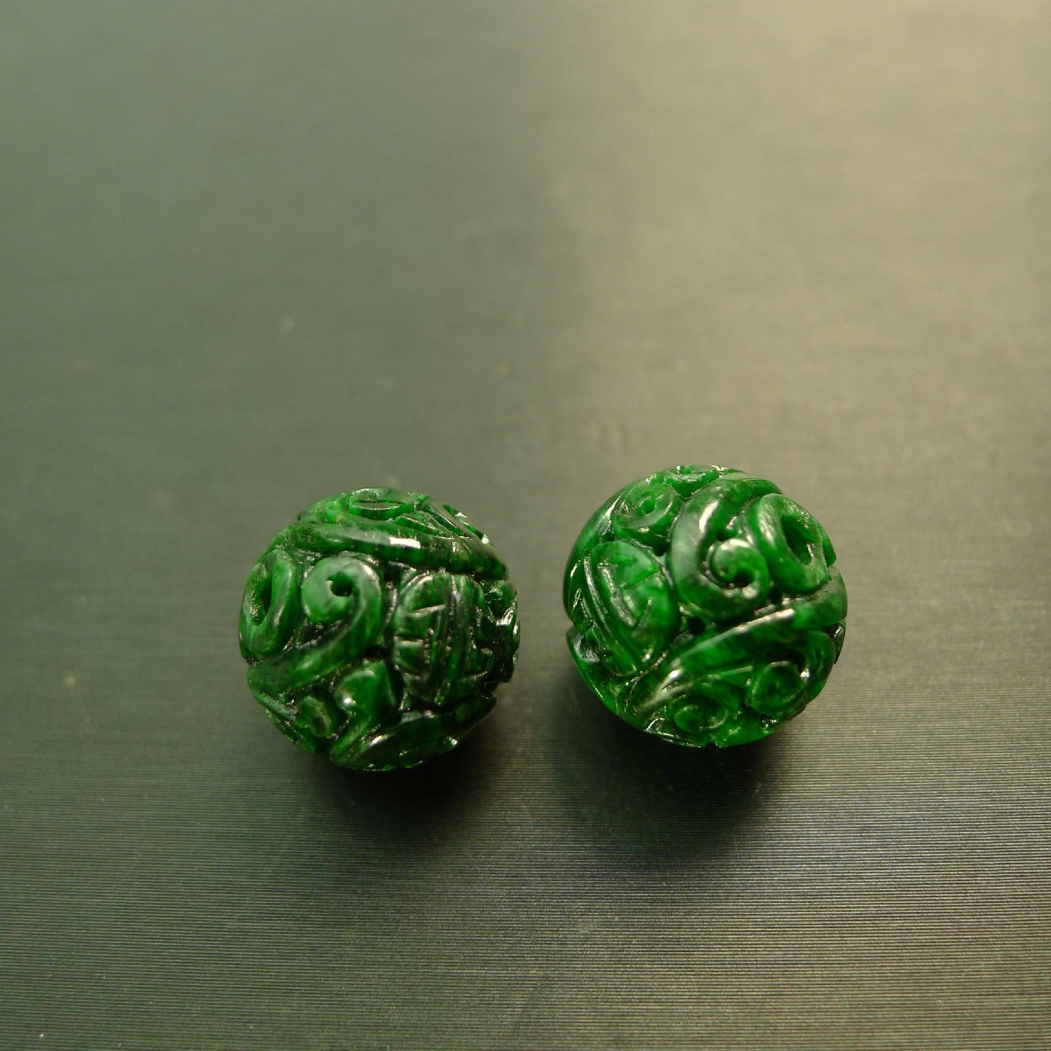 3mm满绿天然a货翡翠龙纹雕花圆珠子佛珠顶珠