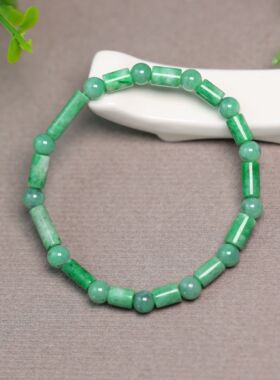 #G254绿色天然A货翡翠路路通桶珠手串手链