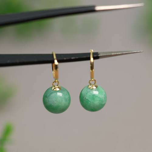 满绿天然A货翡翠珠子耳坠