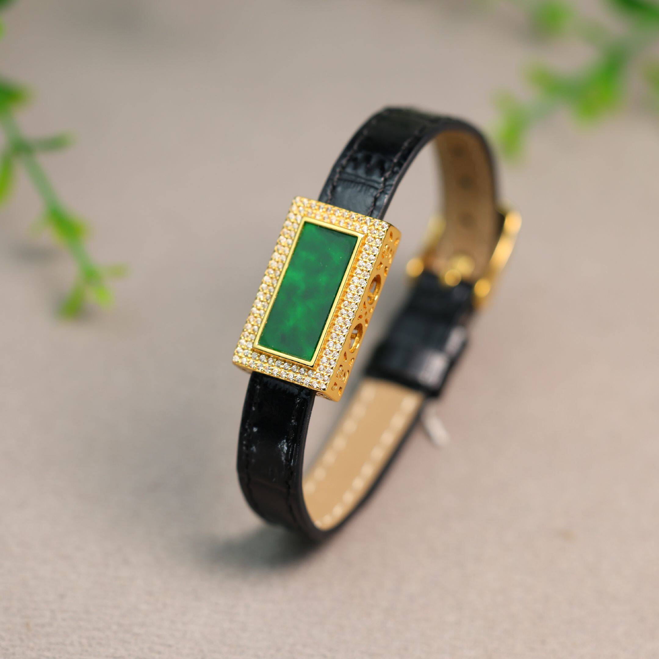 天然A货翡翠无事手牌真皮手表