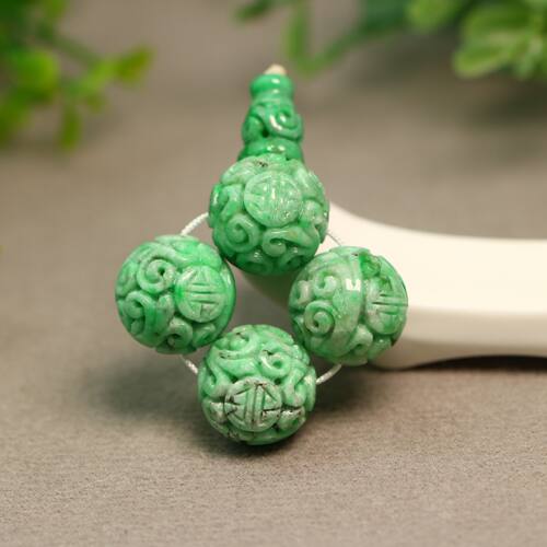 老翡翠团寿龙纹雕花珠子三通佛头