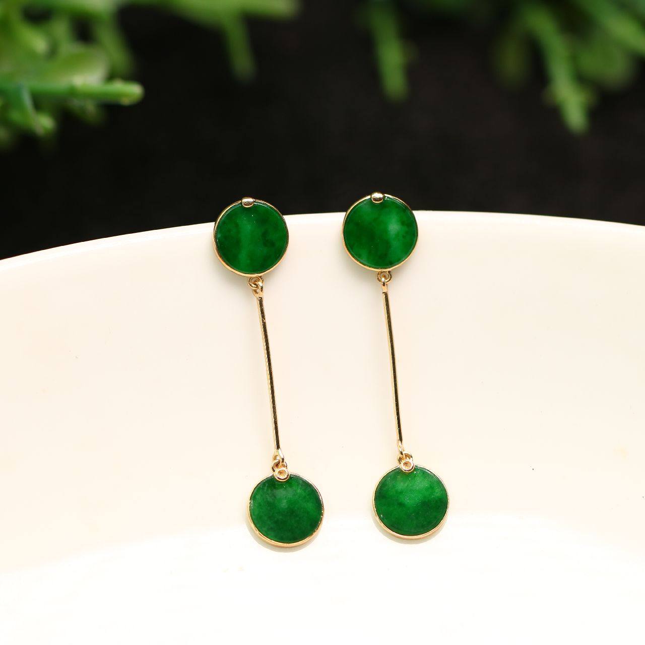 天然A货翡翠平安无事圆片耳钉
